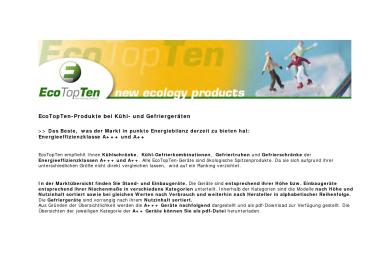 EcoTopTen: „EcoTopTen-Produkte bei Kühl- und Gefriergeräten“ - Standgeräte mit Energieeffizienzklasse A+++ (Vergleichstest)