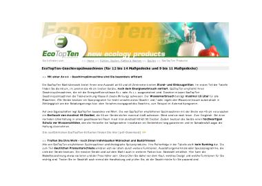 EcoTopTen: EcoTopTen-Geschirrspülmaschinen (für 12 bis 14 Maßgedecke und 9 bis 11 Maßgedecke) (Vergleichstest)