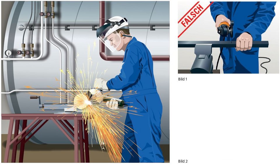 richtiges Halten eines Winkelschleifers