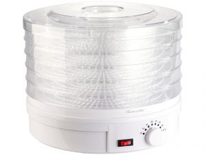 Die Nahrungstrockner mit Stapelsystem weisen einen schlichten An-/Aus-Schalter auf. Die Temperatureinstellung erfolgt über einen Drehregler. (Quelle: pearl.de) 