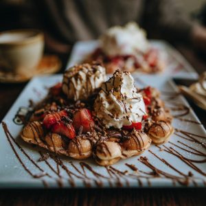 Bubblewaffel mit Topings auf Teller