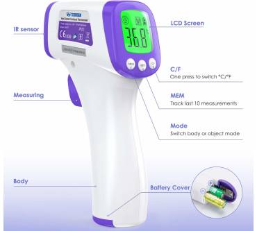 Kontaktlos, Thermometer Infrarot 2 | Digitales IDOIT und gut günstig 1,8 in einfach 1: