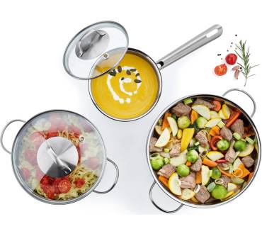 Produktbild Lidl / Ernesto Topfset Edelstahl mit Glasdeckel (5-teilig)