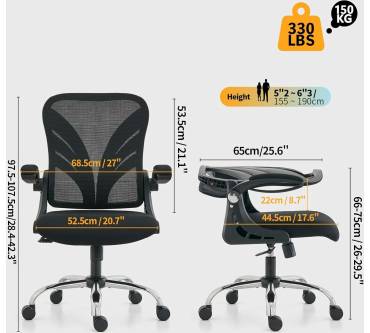 Produktbild Holludle Ergonomischer Bürostuhl mit klappbarer Rückenlehne