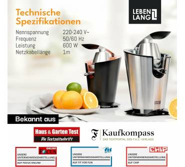 Produktbild Lebenlang Elektrische Orangenpresse LBL833