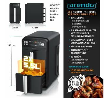 Produktbild Arendo Dual Vertical Airfryer