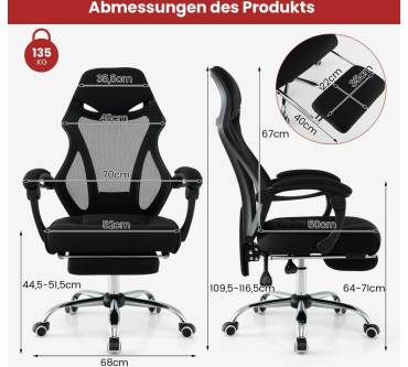 Produktbild Costway Mesh-Bürostuhl mit einziehbarer Fußstütze
