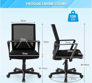 Produktbild Costway Bürostuhl mit Lordosenstütze und Wippfunktion