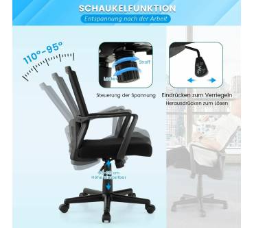 Produktbild Costway Bürostuhl mit Lordosenstütze und Wippfunktion
