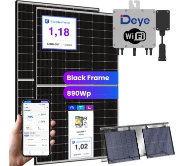 Produktbild Klarbeit Deye Balkonkraftwerk 800 Watt - Flex (890Wp) Full Black mit Balkon-Halterung
