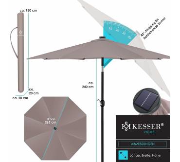 Produktbild Kesser Sonnenschirm Balkonschirm Rund LED Solar Ø 265 cm