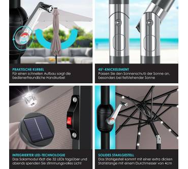 Produktbild Kesser Sonnenschirm Balkonschirm Rund LED Solar Ø 265 cm