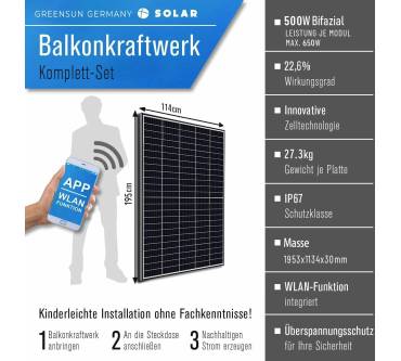 Produktbild Dyness Balkonkraftwerk 1300W mit 1600Wh Junior Box + 2 x 500W Bifaziale Solarmodule