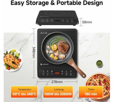 Produktbild amzchef Induktionskochfeld 1 Platte 2000 W Max