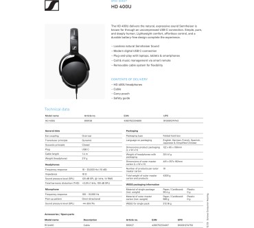 Produktbild Sennheiser HD 400U
