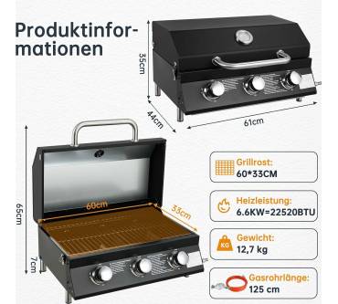 Produktbild TLSUNNY 3 Brenner Kompakt-Gasgrill