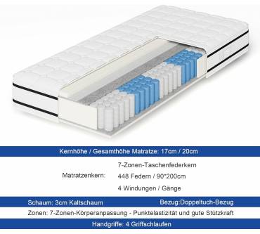 Produktbild Vesgantti 7-Zonen-Tonnen-Taschenfederkern-Matratze