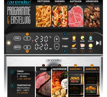 Produktbild Arendo 11L Vertical Duo Zone Airfryer