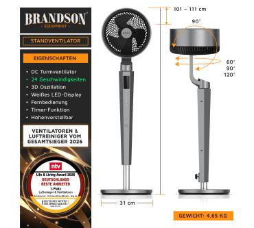 Produktbild Brandson Standventilator 3D Oszillation ECO DC Motor (308345)