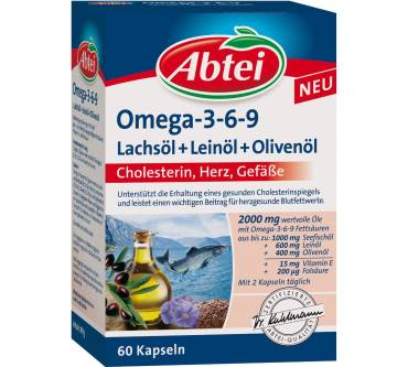 Produktbild Abtei Omega-3-6-9 Lachsöl + Leinöl + Olivenöl, Kapseln