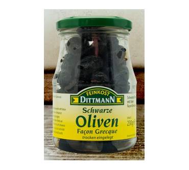 Produktbild Feinkost Dittmann Schwarze Oliven Facon Grecque mit Stein, trocken eingelegt