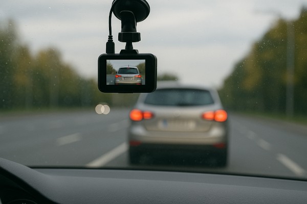 Die besten Dashcams für Ihr Fahrzeug Blick durch Auto-Windschutzscheibe mit Dashcam