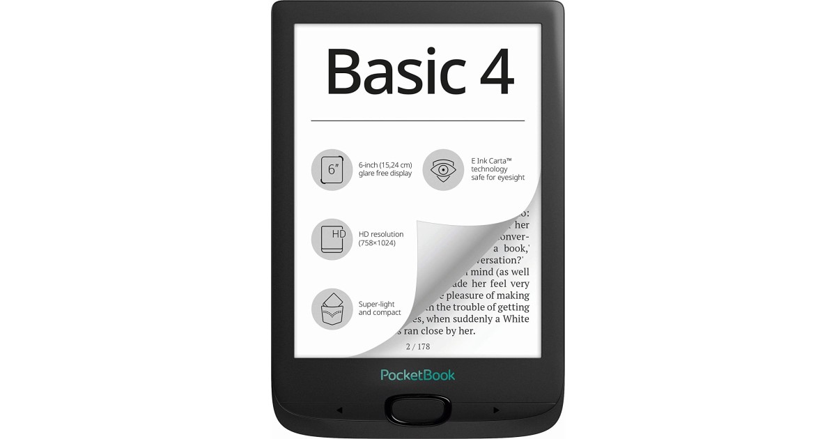 PocketBook BASIC 4 – E-reader Bianco, Leggero, Con Schermo E Ink Carta E Retroilluminazione Regolabile