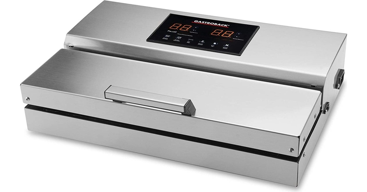 GASTROBACK Design Vakuumierer Plus – Vollautomatisch/manuell, Für Sous-Vide, Inkl. 10 Beutel, 120 Watt