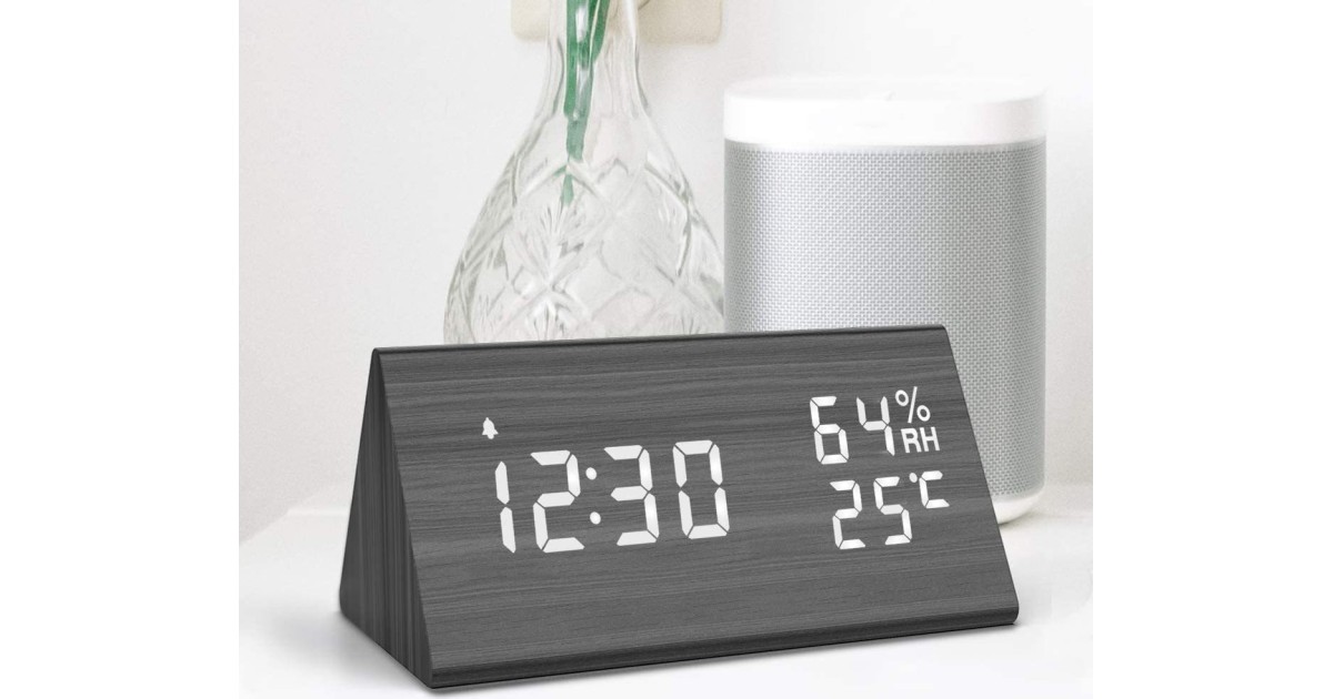 Zunate Digitaler Holzwecker - Zeigt Zeit & Temperatur Mit 3 Weckern