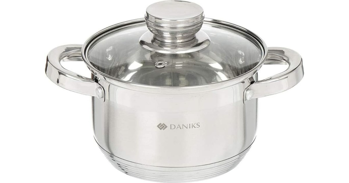 Daniks Standard: 1,8 gut | Multifunktioneller Edelstahltopf mit Glasdeckel  und Dampfauslass