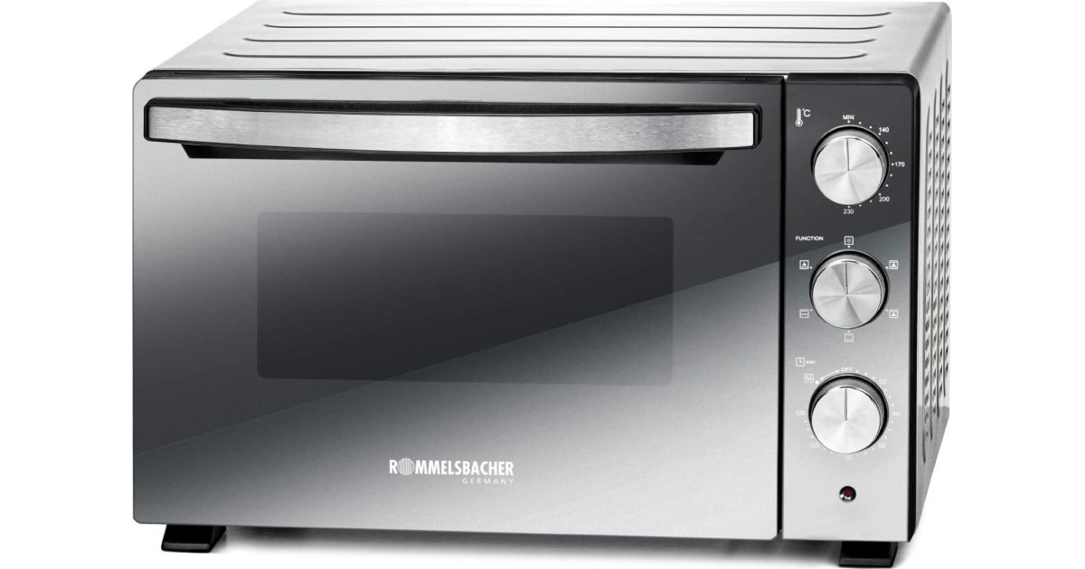 ROMMELSBACHER Four Back & Grill BGS 1400 - Mini Four 22L Économe Énergie 6 Modes Chauffage Tournebroche Argenté