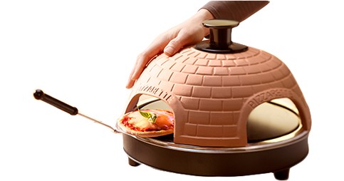 Four à Pizza Emerio Pizzarette - Pour Mini Pizzas - Couvercle Terre Cuite - 4 Personnes