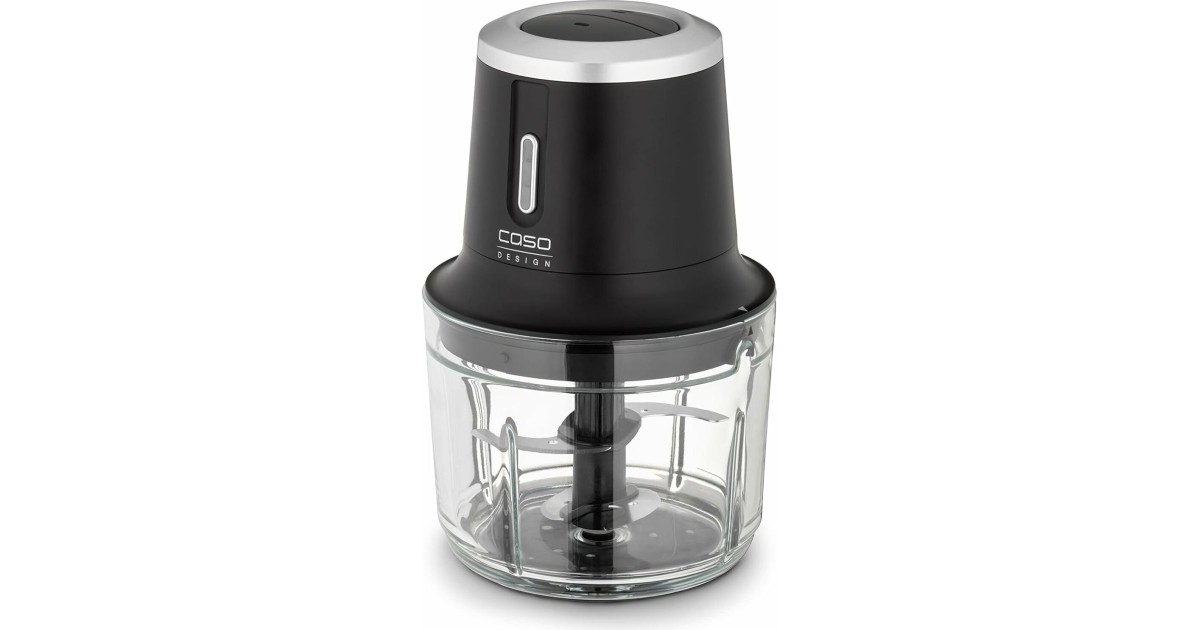CASO Chop & Go – draadloos design hakmolen met 4 roestvrijstalen messen, flexibel en overal klaar voor gebruik, tot 60 minuten looptijd, 2.300 omw/ min, veelzijdige accessoires, zwart