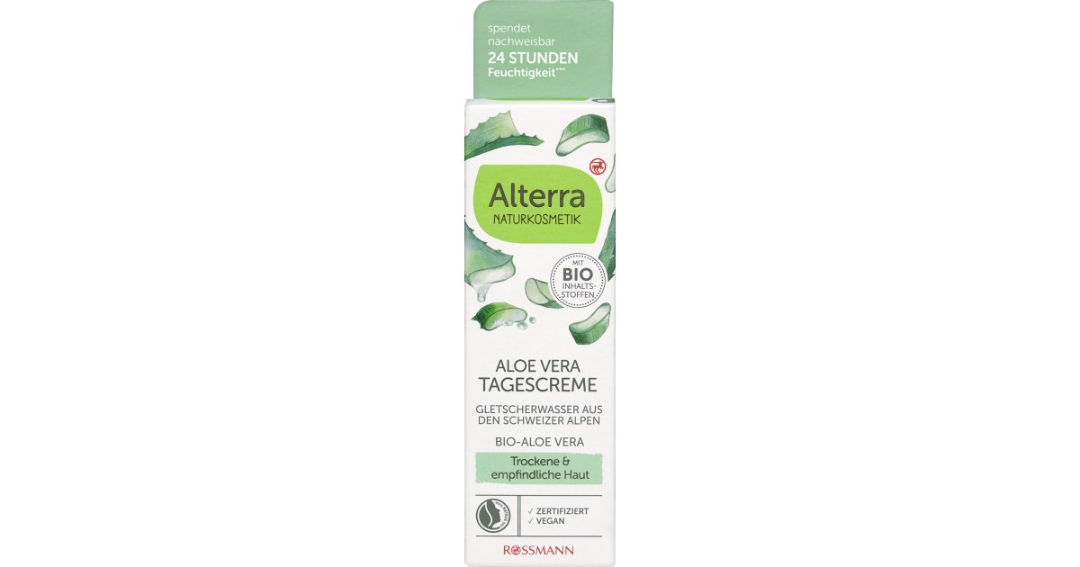 Rossmann / Alterra Tagescreme Bio-Aloe Vera & Gletscherwasser im Test: 1,7 gut Rossmann / Alterra Tagescreme Bio-Aloe Vera & Gletscherwasser im Test: 1,7 gut