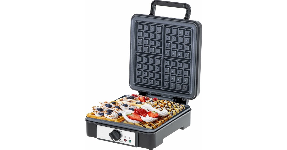 Bestron Waffle Maker Adler AD3036 Piastra Per Waffle Electric 4 Belgian Waffle Antiaderente Temperatura Automatica, 1500W, Argento Waffel Piastra - 9