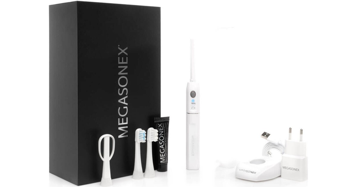 Megasonex M8 Ultraschall-Zahnbürste Set – Mit Ladestation, 2 Bürstenköpfen & Reiseetui