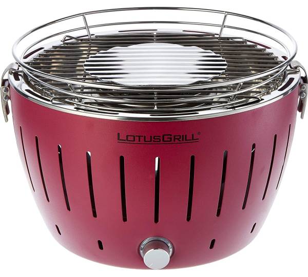 LotusGrill S Small Compact Starter Set Fire Red de rookarme houtskoolgrill met 2,5 kg beukenhoutskool, 200 ml brandpasta, 1 x tang (kleur naar voorraad), 1 x tas. Voeding USB of powerbank