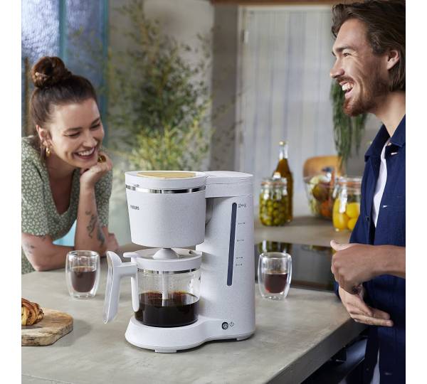Philips Cafetière Filtre Éco Conscious - 1,2L - 15 Tasses - Fabriquée à Partir D'Huile Recyclée - Blanc Mat