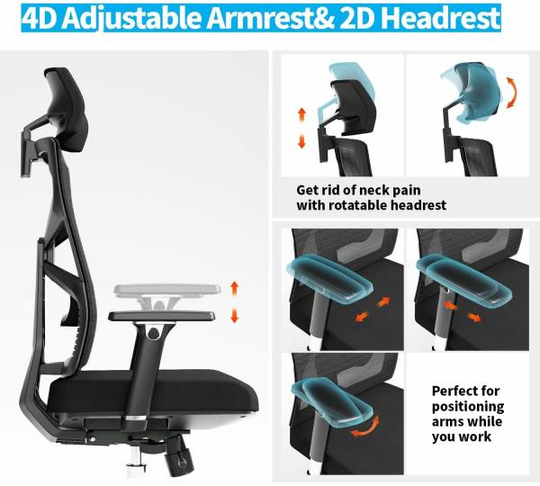 JOYFLY Bürostuhl Ergonomisch, Ergonomischer Bürostuhl Office Chair mit Verstellbarer Sitz, Schreibtischstuhl mit Lendenwirbelstütze, Chefsessel Mesh-Computerstuhl,Erwachsene, 150kg,Drehstuhl(Schwarz