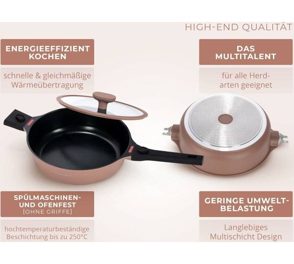 TRAUMLEBEN Bratpfanne 24cm Mit Abnehmbarem Griff - PFOA Frei & Backofenfest