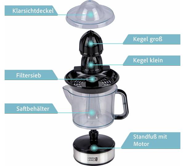 LEBENLANG 2x Ersatzkegel - BPA-Frei & Stabil - Passend für LB389 Zitruspresse