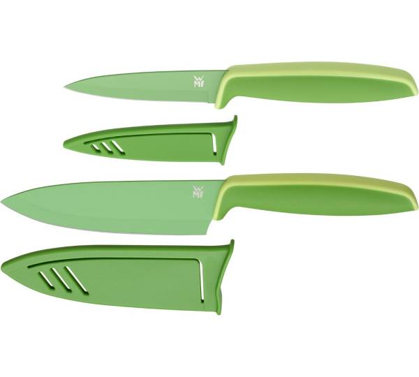 WMF Küchenset: 3 Handtücher & 2 Messer Mit Schutzhüllen – Scharfe Klingen, Antihaftbeschichtet