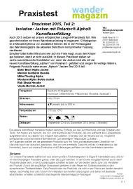 Wandermagazin: Praxistest 2015, Teil 2: Isolation: Jacken mit Polartec Alpha Kunstfaserfüllung (Ausgabe: Nr. 181 (März/April 2015))