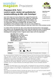 Wandermagazin: Praxistest: Isolationsjacken mit synthetischer Füllung (Ausgabe: Nr. 198 (Frühling 2018))
