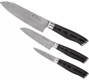 Oleio 3er Damastmesser Set Wakoli Mikata in schwarz von Wakoli